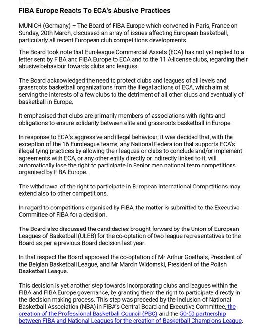 Pismo FIBA za Evroligu i nacionalne saveze