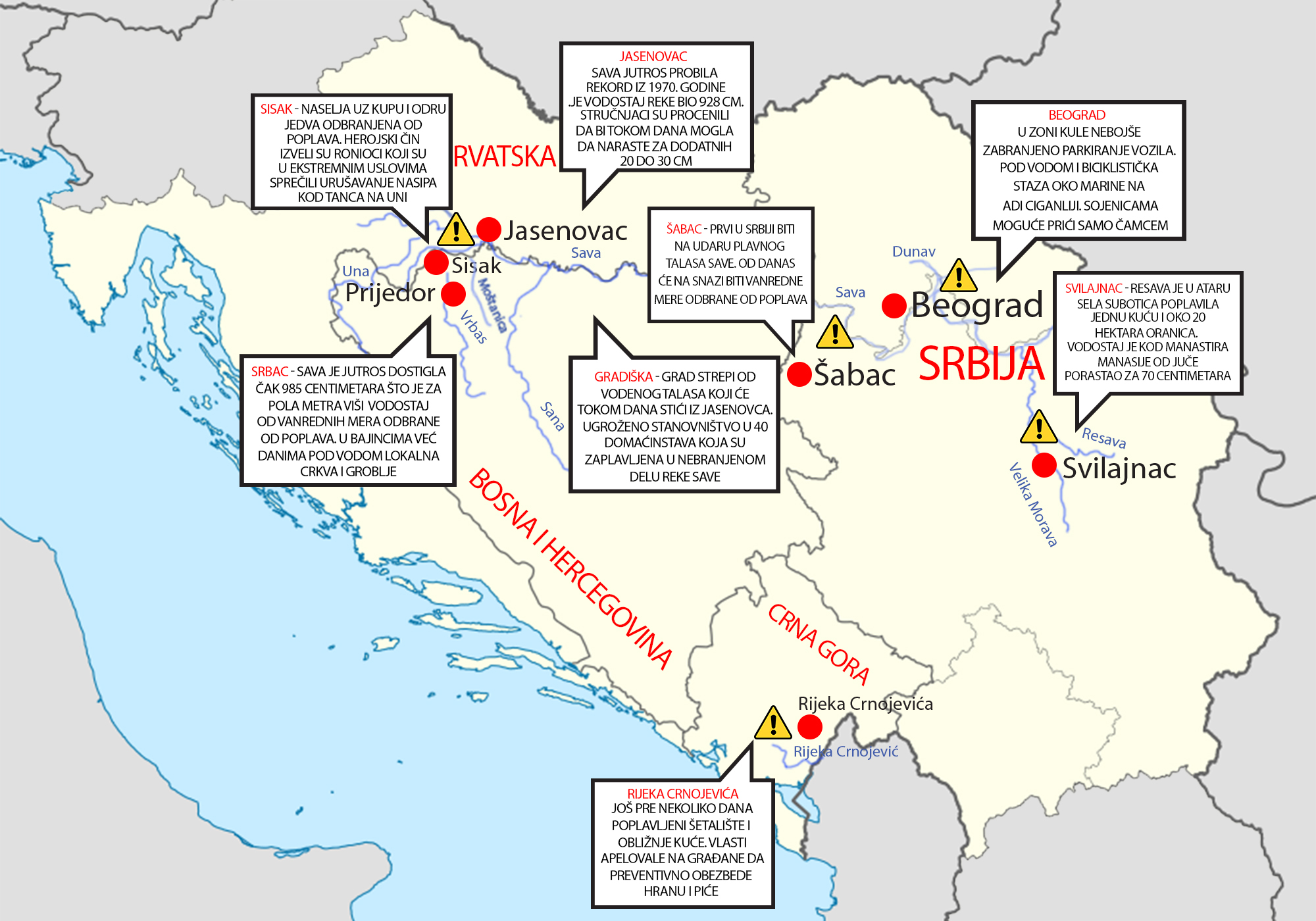 jasenovac mapa Balkan strahuje od nabujalih reka: Ovo su kritične tačke na kojima  jasenovac mapa