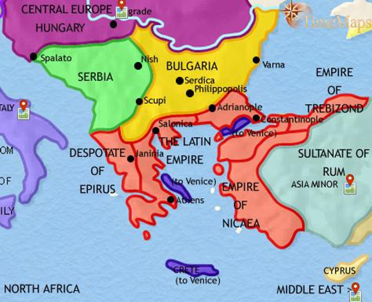 Karta Balkana oko 1215. godine