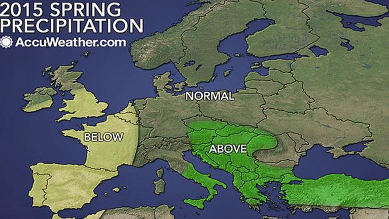 Padavine u Evropi na proleće, prema AccuWeather