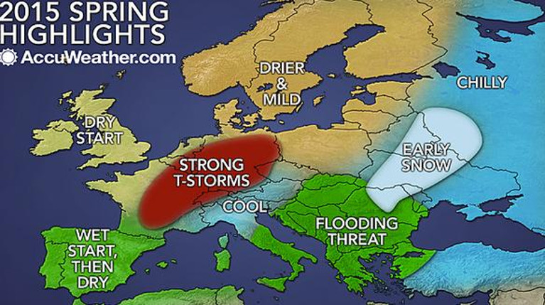 Opšta vremenska prognoza za Evropu u proleće, prema AccuWeatheru