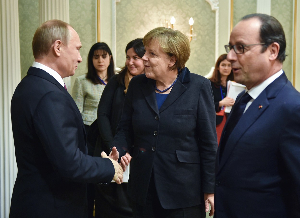 Vladimir Putin, Angela Merkel i Fransoa Oland