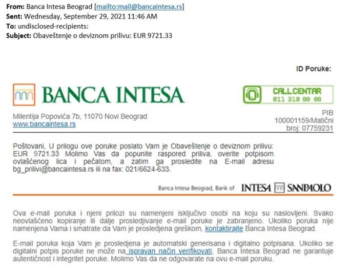 mejl Banca Intesa