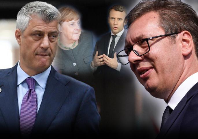 Aleksandar Vučić, Hašim Tači, Angela Merkel, Emanuel Makron