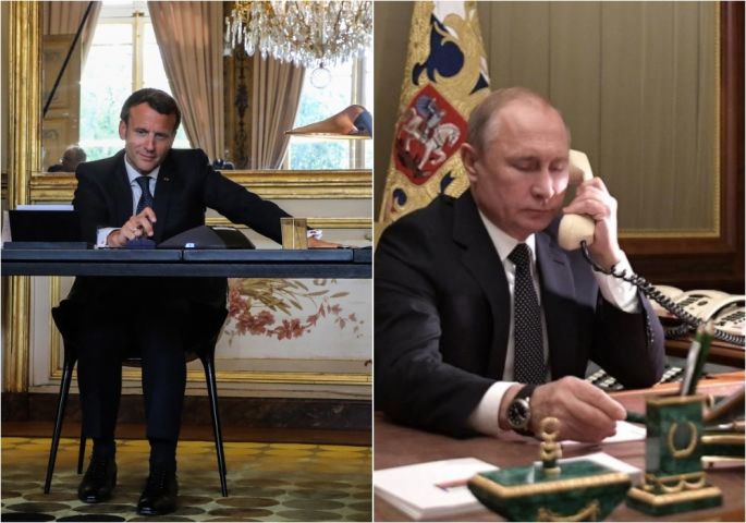 Vladimir Putin i Emanuel Makron razgovaraju